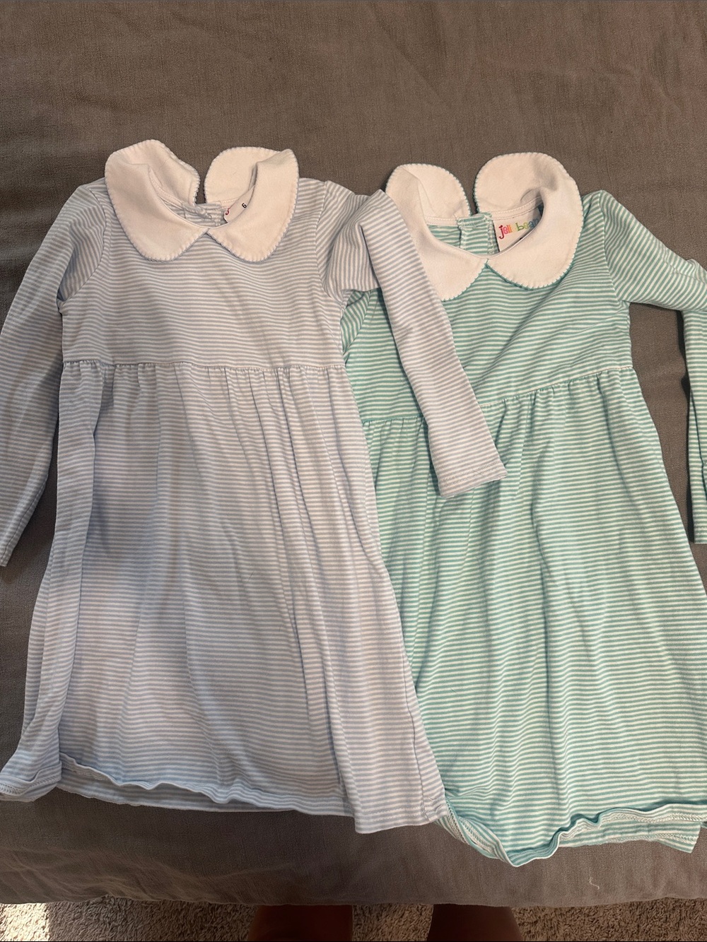 Jellybean striped Long Sleeve Kids Dress  - Light Blue & Mint